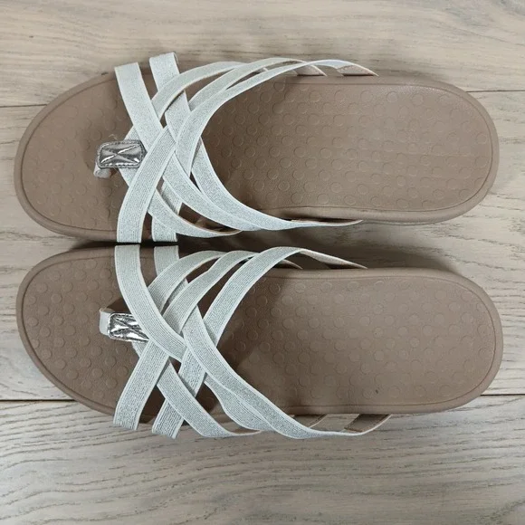 Vionic Sandals Women 11 Beige Leather Strappy Thong Slide Comfort Summer - Picture 5 of 7